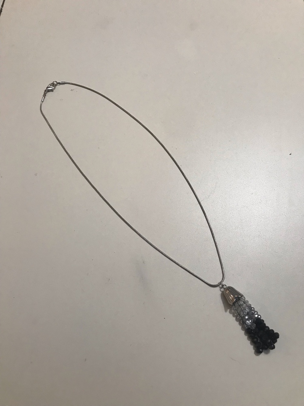 Silver Tone Snake Chain Bohemian Beaded Tassel Pendant Necklace 18”